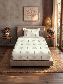 Urban Space - Bloom White 200TC Cotton Bedsheet with 1 Pillow Cover (Single)