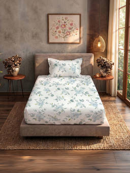 Urban Space - Sapphire Blue 200TC Cotton Bedsheet with 1 Pillow Cover (Single)