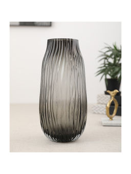 HomeTown - Ribbed Glass Vase, Smoky