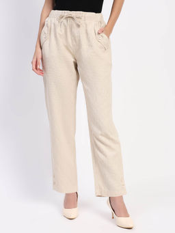 Global Republic - Beige Cotton Textured Straight Pant