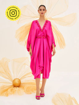 House of Fett - Roseate Kaftan Dress With Embellished Belt - Pink (Set of 2)