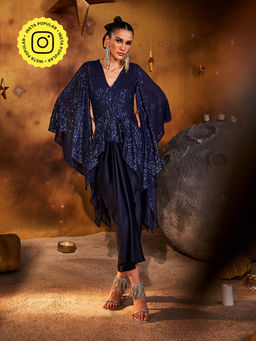 House of Fett - Navy Blue Spartan Pleated Sequin Top