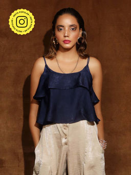 House of Fett - Strappy Blue Gold Crop Top - Navy Blue