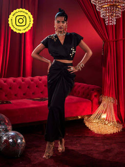 House of Fett - Golden Hearts Black Draped Skirt