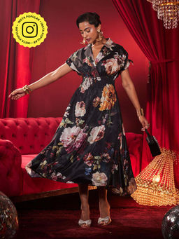 House of Fett - Painted Floral Dress - Black