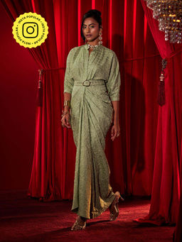House of Fett - Belrose Pleated Gown with Belt - Green