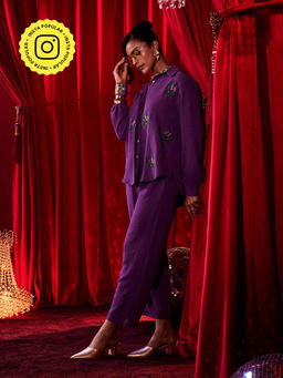 House of Fett - Womens Embroidered Purple Shirt with Pant