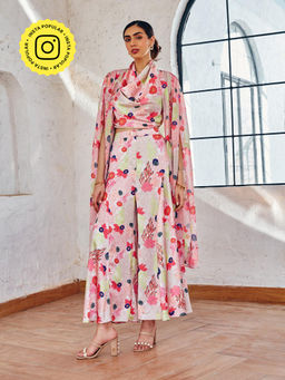 House of Fett - Coralrush Off White Cape with Top and Pant Co-Ords (Free Size)