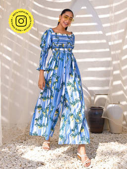 House of Fett - Womens Cetara Lemon Stripe Blue Jumpsuit