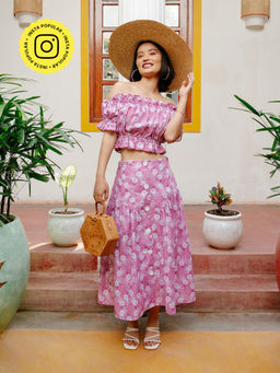 House of Fett - Womens Botanica Floral Pink Maxi Skirt