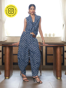 House of Fett - Womens Checkered Denim Baggy Blue Pant