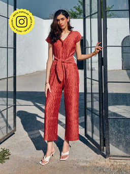 House of Fett - Womens Venchi Textured Red Jumpsuit
