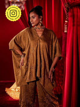 House of Fett - Womens Ochre Embroidered Loose Kaftan