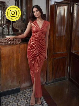 House of Fett - Miami Ruched Red Maxi Bodycon Dress