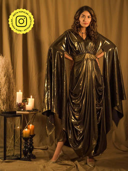 House of Fett - Le Bain Gold Metallic Gown A Line Dress
