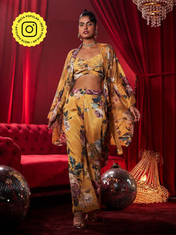 House of Fett - Yellow Rose Tiara Floral Printed Crop Top