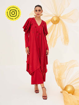 House of Fett - Rubyetta Embroidered Red Midi Dress