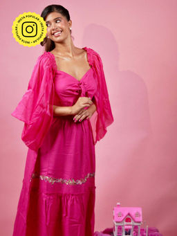 House of Fett - Larissa Pink Embroidered Maxi Dress