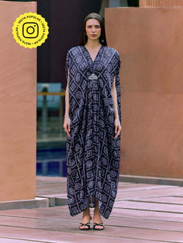 House of Fett - Diva Bandhani Kaftan Black Maxi Dress