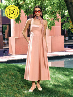 House of Fett - Bubblegum Strappy Pink Maxi Dress with Scarf