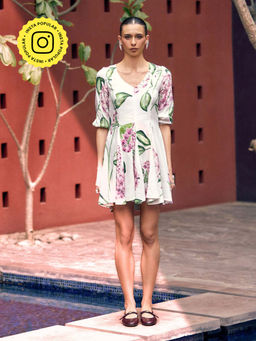 House of Fett - Sweet Floral Viscose Ivory Mini Dress