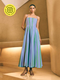 House of Fett - Strappy Stripe Blue Maxi Dress