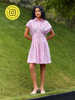 House of Fett - Whipped Flowers Embroidered Pink Mini Dress