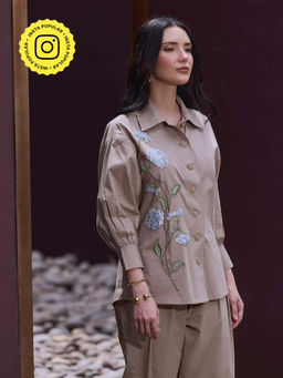 House of Fett - Nectar Bloom Embroidered Beige Shirt