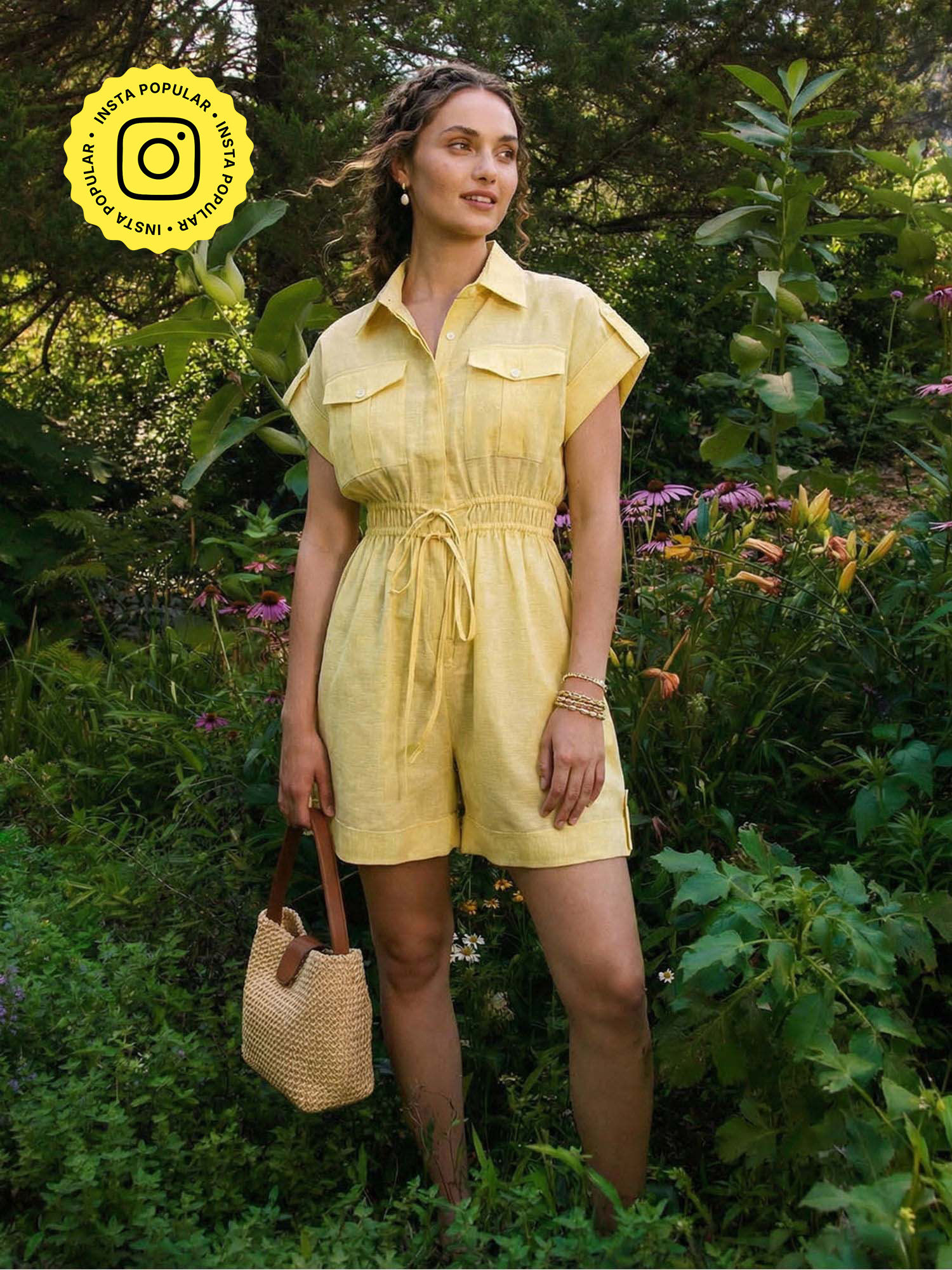 Women Yellow Solid Collared Neck Playsuit-picture-22