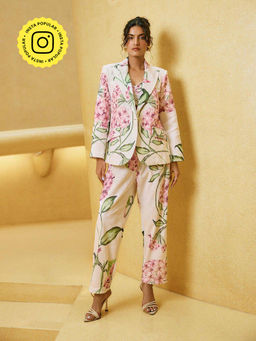 House of Fett - Hoya Ivory Floral Linen Blazer Bralette and Pant with Blazer