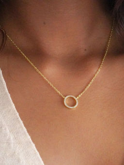 AQUASTREET - 14K Gold-Plated Zircon Circle Pendant Necklace, Anti-Tarnish Copper Jewelry