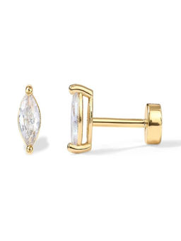 AQUASTREET - 14K Gold Plated Petal Zircon Flatback Stud Earrings, Anti-Tarnish Copper Jewelry