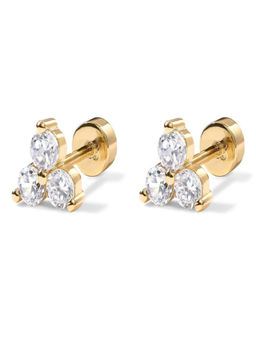 AQUASTREET - 14K Gold Plated 3 Diamond Zircon Flatback Stud Earrings, Anti-Tarnish Copper Jewelry