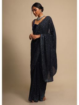 KALKI FASHION - Navy Blue Saree In Chiffon with Sequins Work with Unstitched Blouse