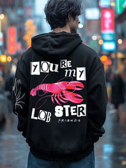 Bewakoof - Heavy Duty 1.0 Friends Men's Black Lobsters Graphic Printed Zipper Hoodies