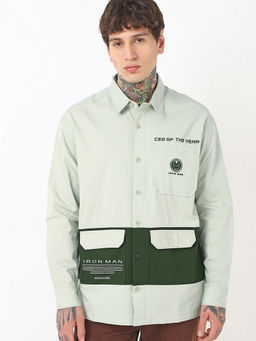 Bewakoof - Official Marvel Men's Green Iron Man Graphic Printed Oversized Shirt