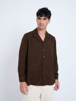 Nuvean - Brown Solid Regular Fit Shirt