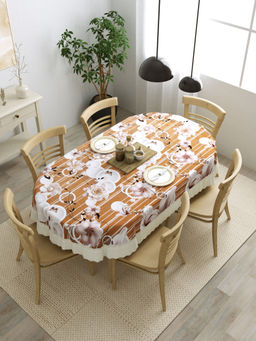 The Home Story - 6 Seater PVC Anti Slip Oval Dining Table Cover 60x90 Inches Circles & Flowers