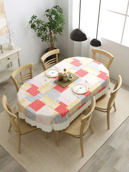 The Home Story - 6 Seater PVC Anti Slip Oval Dining Table Cover 60x90 Inches Grey & Beige