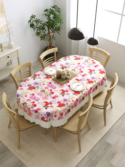 The Home Story - 6 Seater PVC Anti Slip Oval Dining Table Cover 60x90 Inches Multi-Color Flowers