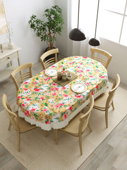 The Home Story - 6 Seater PVC Anti Slip Oval Dining Table Cover 60x90 Inches Multi-Color Sunflowers