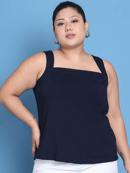theRebelinme - Navy Blue Solid Regular Fit Top