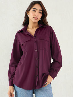 Femmella - Wine Solid Oversized Fit Shirt