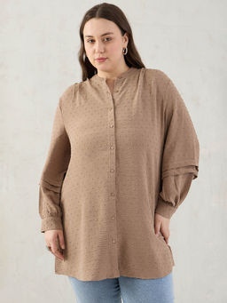 Femmella - Beige Self Design Regular Fit Top