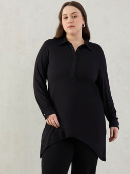 Femmella - Black Solid Regular Fit Top