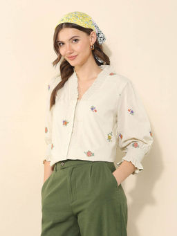 U.S. POLO ASSN. - White Embroidered Regular Fit Top