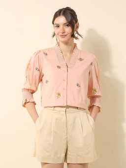 U.S. POLO ASSN. - Pink Embroidered Regular Fit Top