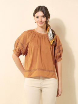 U.S. POLO ASSN. - Brown Solid Regular Fit Top