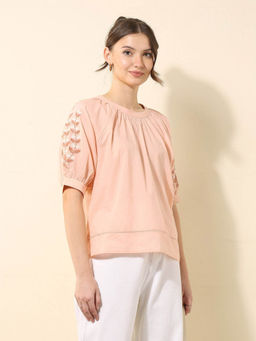 U.S. POLO ASSN. - Peach Embroidered Regular Fit Top