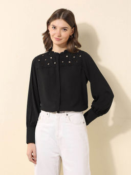 U.S. POLO ASSN. - Black Embroidered Regular Fit Top